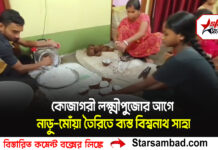কোজাগরী লক্ষ্মীপুজোর আগে নাড়ু-মোঁয়া তৈরিতে ব্যস্ত বিশ্বনাথ সাহা